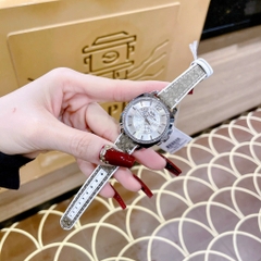 Coach Boyfriend |Nữ Giới |Silver |Đính Đá |Dây Vải Bọc Da Trắng |Máy Pin (Quartz) |Size 34mm