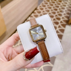 Coach Cass Xe Ngựa |Nữ Giới |Mặt Vuông |Dây Da Nâu |Máy Pin (Quartz) |Size 22mm