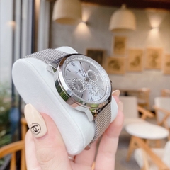 Davena 6 Kim |Nữ Giới |Mặt Tròn Trắng |Dây Mesh Lưới Trắng |Máy Pin (Quartz) |Size Lớn 38mm