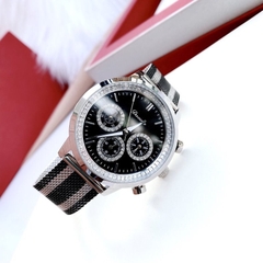 Davena 6 Kim |Nữ Giới |Mặt Tròn |Dây Mesh Lưới Đen Trắng |Máy Pin (Quartz) |Size Lớn 38mm
