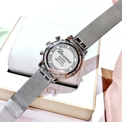Davena 6 Kim |Nữ Giới |Mặt Tròn |Dây Mesh Lưới Đen Trắng |Máy Pin (Quartz) |Size Lớn 38mm