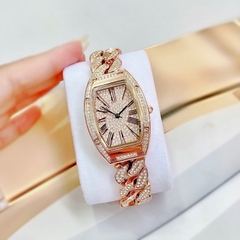Davena Dây Mắt Xích |Nữ Giới |Đính Đá Rose Gold |Dây Kim Loại |Máy Pin |Size Lớn 36x42mm