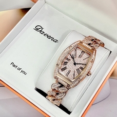 Davena Dây Mắt Xích |Nữ Giới |Đính Đá Rose Gold |Dây Kim Loại |Máy Pin |Size Lớn 36x42mm