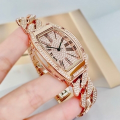 Davena Dây Mắt Xích |Nữ Giới |Đính Đá Rose Gold |Dây Kim Loại |Máy Pin |Size Lớn 36x42mm