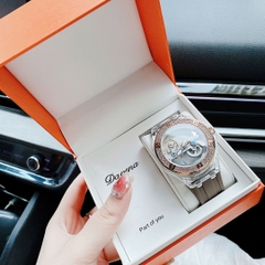 Davena Lộ Cơ |Unisex |Đính Đá |Rose Gold |Dây Silicone Nâu |Máy Cơ (Automatic) |Size 42mm