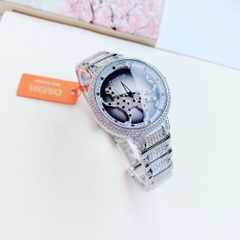 Davena Mặt Con Báo Xoay |Nữ Giới |Trắng Silver |Dây Kim Loại |Máy Pin (Quartz) |Size Lớn 39mm
