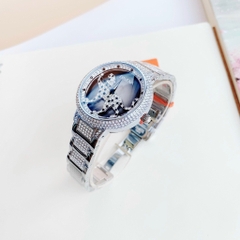 Davena Mặt Con Báo Xoay |Nữ Giới |Trắng Silver |Dây Kim Loại |Máy Pin (Quartz) |Size Lớn 39mm