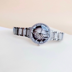 Davena Mặt Con Báo Xoay |Nữ Giới |Trắng Silver |Dây Kim Loại |Máy Pin (Quartz) |Size Lớn 39mm