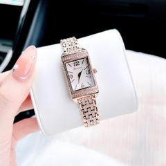 Davena Mặt Chữ Nhật |Nữ Giới |Đính Đá |Dây Kim Loại Rose Gold |Máy Pin (Quartz) |Size 19x29mm