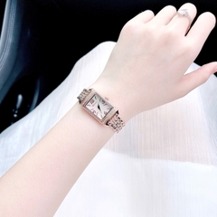 Davena Mặt Chữ Nhật |Nữ Giới |Đính Đá |Dây Kim Loại Rose Gold |Máy Pin (Quartz) |Size 19x29mm