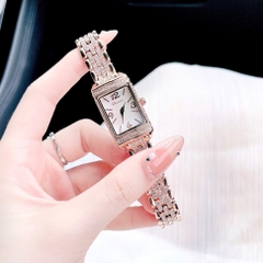 Davena Mặt Chữ Nhật |Nữ Giới |Đính Đá |Dây Kim Loại Rose Gold |Máy Pin (Quartz) |Size 19x29mm