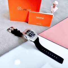 Davena Mặt Chữ Nhật |Nữ Giới |Silver |Dây Silicone Đen |Máy Pin (Quartz) |Size 30x38mm