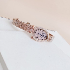 Davena Mặt Elip |Nữ Giới |Rose Gold |Full Đá |Dây Kim Loại |Máy Pin (Quartz) |Size Nhỏ 30x32mm