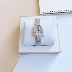 Davena Mặt Elip |Nữ Giới |Trắng Silver |Full Đá |Dây Kim Loại |Máy Pin (Quartz) |Size Nhỏ 30x32mm