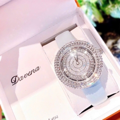 Davena Mặt Xoay |Nữ Giới |Full Đá Trắng Silver |Dây Da Xanh |Máy Pin (Quartz) |Size 39mm