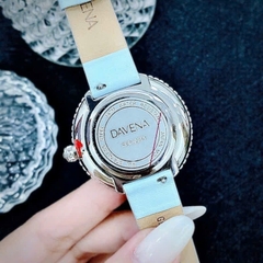 Davena Mặt Xoay |Nữ Giới |Full Đá Trắng Silver |Dây Da Xanh |Máy Pin (Quartz) |Size 39mm