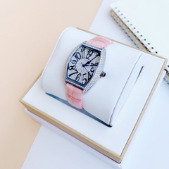 Davena Mặt Oval |Nữ Giới |Silver |Full Đá Swarovski |Dây Da Hồng |Máy Pin |Size 32x36mm