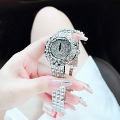 Davena Mặt Tròn Xoay |Nữ Giới |Silver |Dây Kim Loại Đính Đá |Máy Pin (Quartz) |Size 38mm