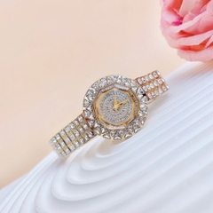 Davena Mặt Tròn Xoay |Nữ Giới |Vàng Gold |Dây Kim Loại Đính Đá |Máy Pin (Quartz) |Size 38mm