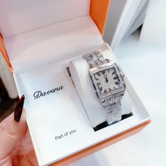 Davena Mặt Vuông |Nữ Giới |Full Đá Trắng Silver |Dây Kim Loại |Máy Pin |Size 35mm
