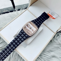 Davena Mặt Vuông |Nữ Giới |Rose Gold |Đính Full Đá |Dây Da Đen |Máy Pin |Size 36mm