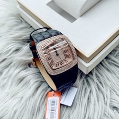 Davena Mặt Vuông |Nữ Giới |Rose Gold |Đính Full Đá |Dây Da Đen |Máy Pin |Size 36mm