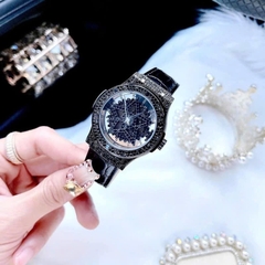 Davena Ngôi Sao Xoay |Nữ Giới |Full Đá Đen |Dây Silicone |Máy Pin (Quartz) |Size 38mm