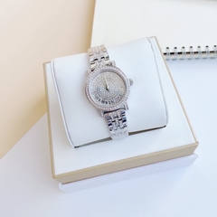 Davena Trắng Silver |Nữ Giới |Mặt Tròn |Số La Mã |Full Đá |Máy Pin (Quartz) |Size Nhỏ 30mm