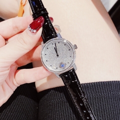 Davena Tựa Cartier |Nữ Giới |Mặt Full Đá |Dây Da Đen |Máy Pin (Máy Quartz) |Size 34mm