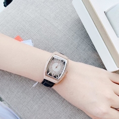 Davena Tựa Frank Muller |Nữ Giới |Đính Đá Rose Gold |Dây Da Vân Đen |Máy Pin |Size 30x34mm