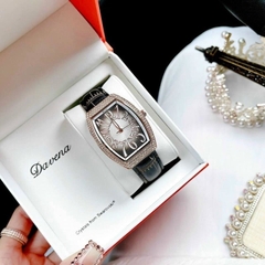 Davena Tựa Frank Muller |Nữ Giới |Đính Đá Rose Gold |Dây Da Vân Đen |Máy Pin |Size 30x34mm
