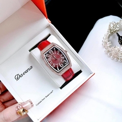 Davena Tựa Frank Muller |Nữ Giới |Đính Đá Rose Gold |Dây Da Vân Đỏ |Máy Pin |Size 30x34mm