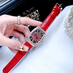 Davena Tựa Frank Muller |Nữ Giới |Đính Đá Rose Gold |Dây Da Vân Đỏ |Máy Pin |Size 30x34mm