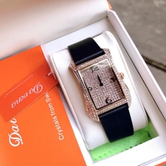 Davena Tựa Hermes |Nữ Giới |Full Đá Rose Gold |Dây Da Đen |Máy Pin (Máy Quartz) |Size 28x40mm