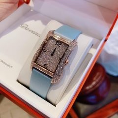 Davena Tựa Hermes |Nữ Giới |Full Đá Rose Gold |Dây Da Xanh |Máy Pin (Máy Quartz) |Size 28x40mm