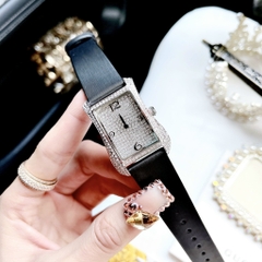 Davena Tựa Hermes |Nữ Giới |Full Đá Trắng Silver |Dây Da Đen |Máy Pin (Máy Quartz) |Size 28x40mm