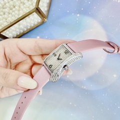 Davena Tựa Hermes |Nữ Giới |Full Đá Trắng Silver |Dây Da Tím |Máy Pin (Máy Quartz) |Size 28x40mm