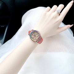 Davena Tựa Patek Philippe |Nữ Giới |Đá Nhiều Màu |Dây Da Đỏ |Máy Tự Động |Size 34mm
