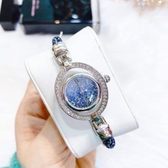 Davena Vòng Tay |Nữ Giới |Trắng Silver |Đính Đá Xanh Dương |Máy Pin (Quartz) |Size Nhỏ 30mm