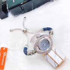 Davena Vòng Tay |Nữ Giới |Trắng Silver |Đính Đá Xanh Dương |Máy Pin (Quartz) |Size Nhỏ 30mm