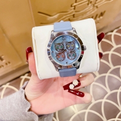 Gucci G-Timeless 4 Chú Mèo |Nữ |Mặt Khảm Trai |Dây Da Xanh Dương |Máy Pin (Quartz) |Size 38mm