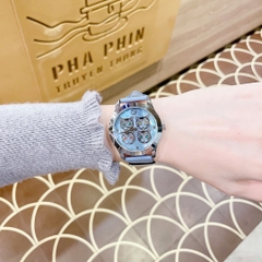 Gucci G-Timeless 4 Chú Mèo |Nữ |Mặt Khảm Trai |Dây Da Xanh Dương |Máy Pin (Quartz) |Size 38mm