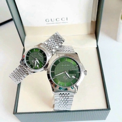 Gucci G-Timeless |Cặp Đôi |Mặt Xanh Lá |Dây Kim Loại Silver |Size 38x28mm