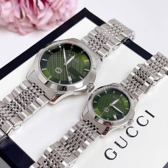 Gucci G-Timeless |Cặp Đôi |Mặt Xanh Lá |Dây Kim Loại Silver |Size 38x28mm