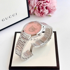 Gucci G-Timeless Cat |Nam |Mặt Mèo Hồng |Dây Kim Loại Silver |Máy Pin (Quartz) |Size 38mm