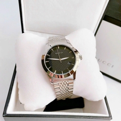 Gucci G-Timeless |Nam Giới |Mặt Tròn Đen |Dây Kim Loại Silver |Máy Pin (Quartz) |Size 38mm