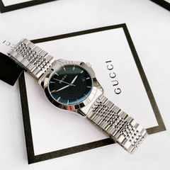 Gucci G-Timeless |Nam Giới |Mặt Tròn Đen |Dây Kim Loại Silver |Máy Pin (Quartz) |Size 38mm