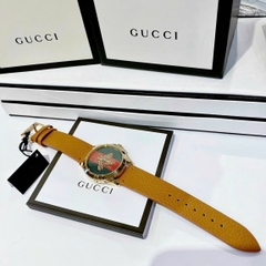 Gucci G-Timeless |Nữ |Mặt Con Ong Thêu |Dây Da Màu Vàng |Máy Pin (Quartz) |Size 38mm