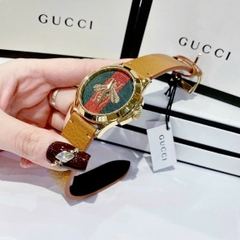 Gucci G-Timeless |Nữ |Mặt Con Ong Thêu |Dây Da Màu Vàng |Máy Pin (Quartz) |Size 38mm