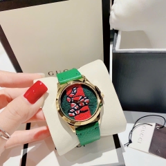 Gucci G-Timeless |Nữ |Họa Tiết Con Rắn Thêu |Dây Da Xanh Lá |Máy Pin (Quartz) |Size 38mm
